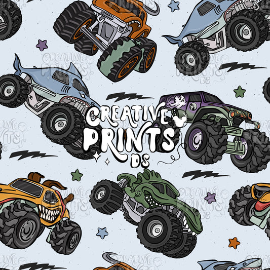 Monster Trucks Seamless file V1 - Blue