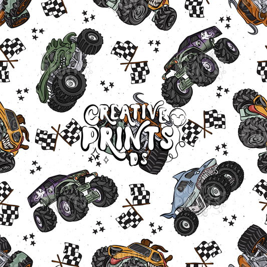 Monster Trucks Seamless file V3 - White