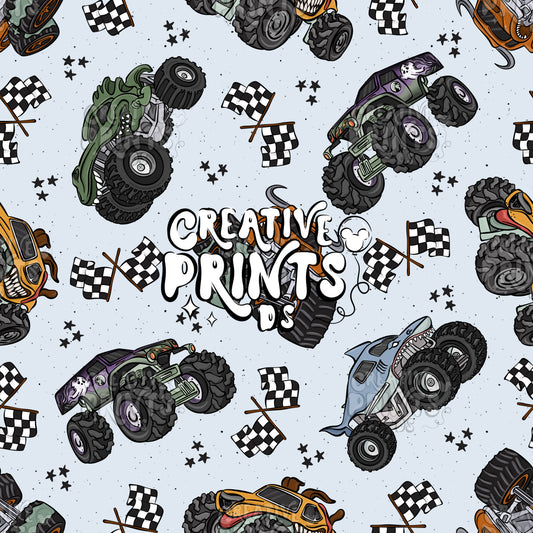 Monster Trucks Seamless file V3 - Blue