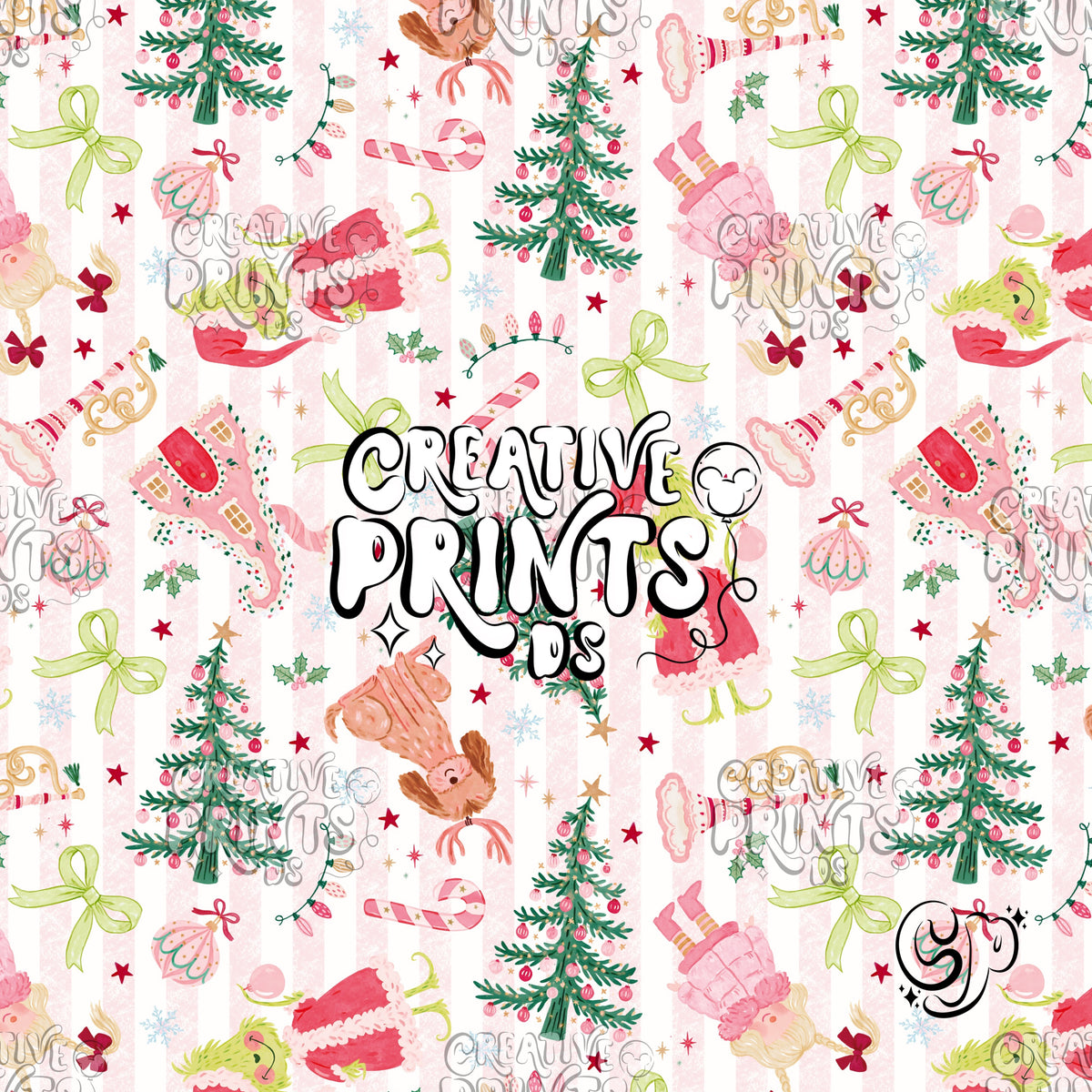 Pastel Green Stripes Grinchy Christmas Seamless Pattern