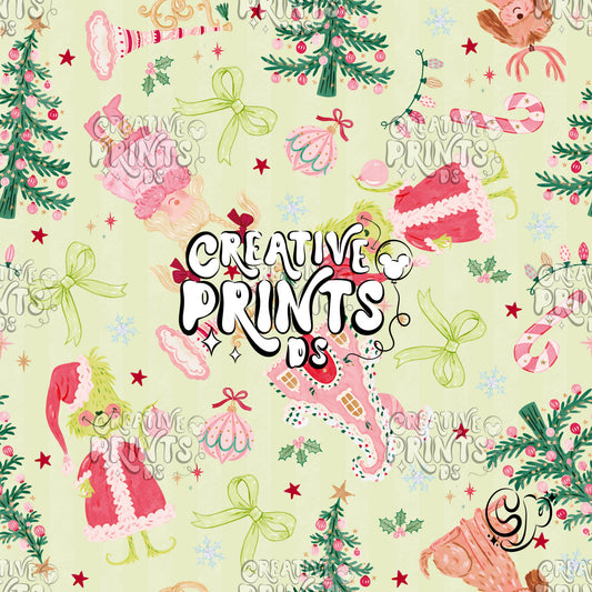 Pastel Green Grinchy Christmas Seamless Pattern