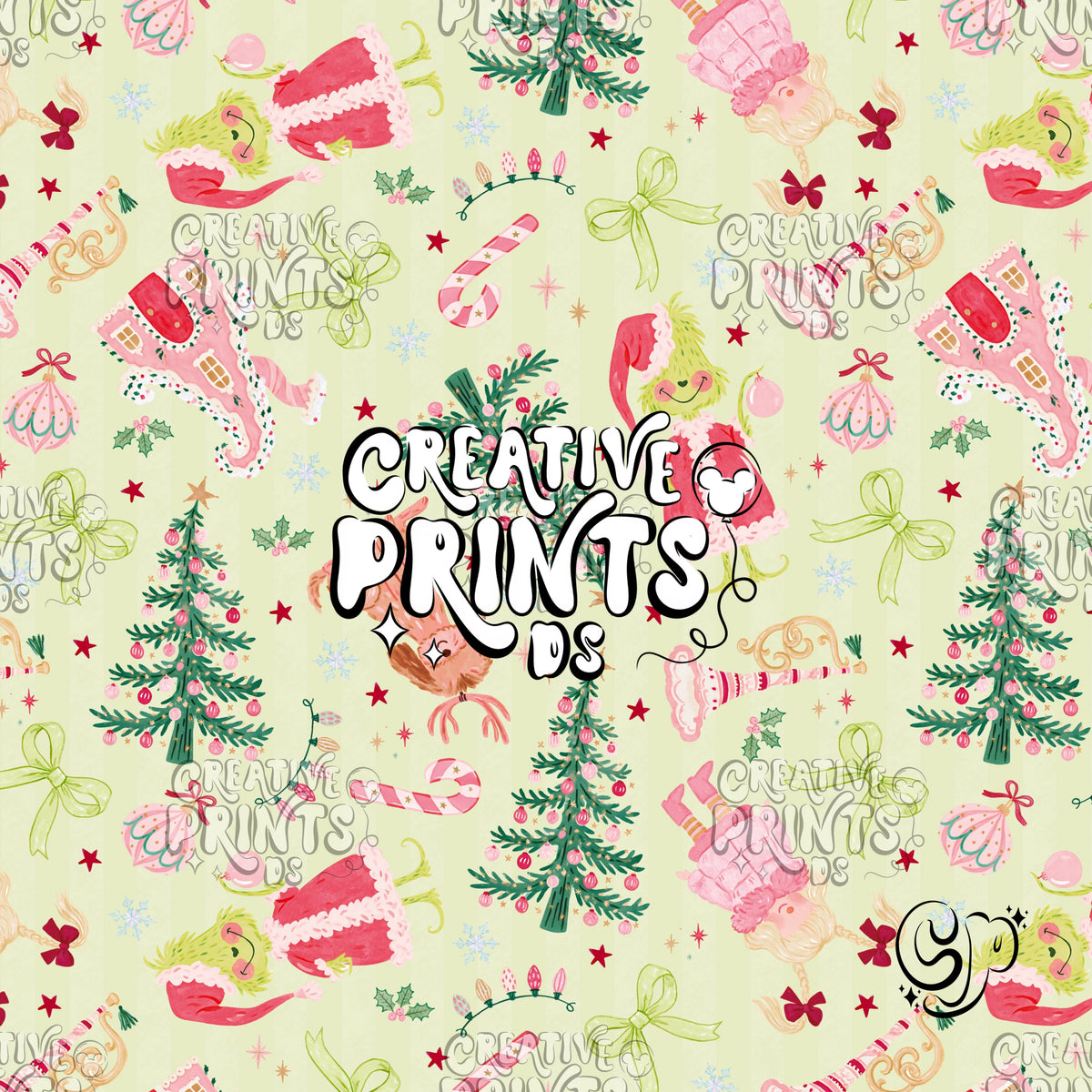 Pastel Green Grinchy Christmas Seamless Pattern