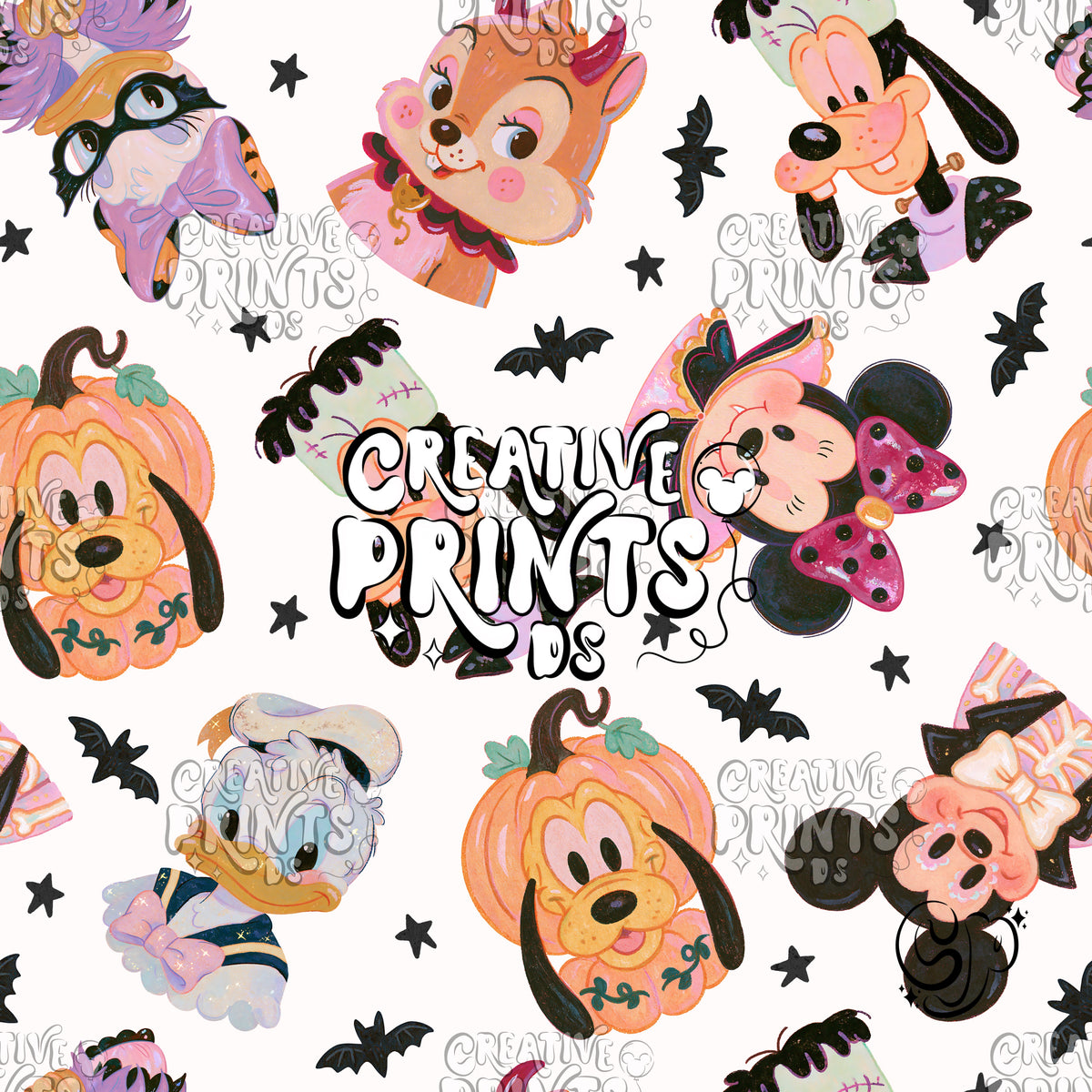 Halloween Mouse Friends Seamless Pattern
