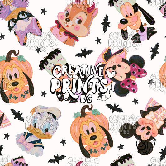 Halloween Mouse Friends Seamless Pattern