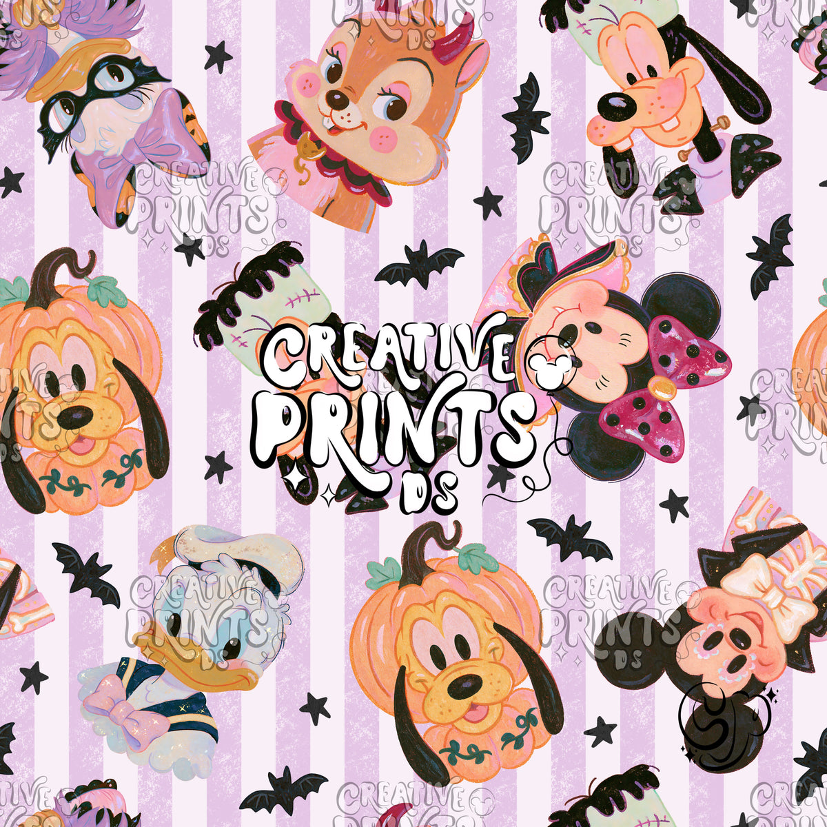 Purple Stripe Halloween Mouse Friends Seamless Pattern