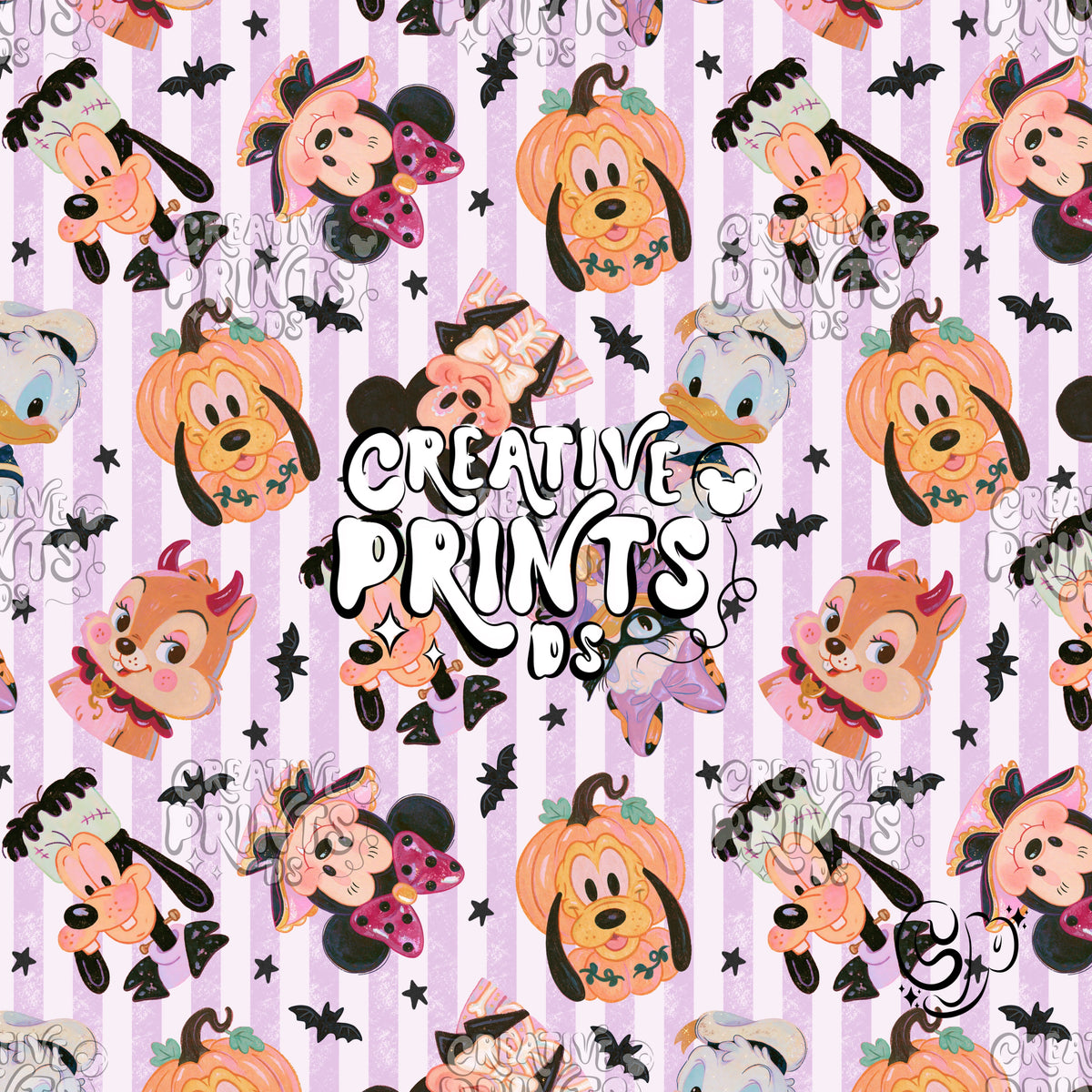 Purple Stripe Halloween Mouse Friends Seamless Pattern