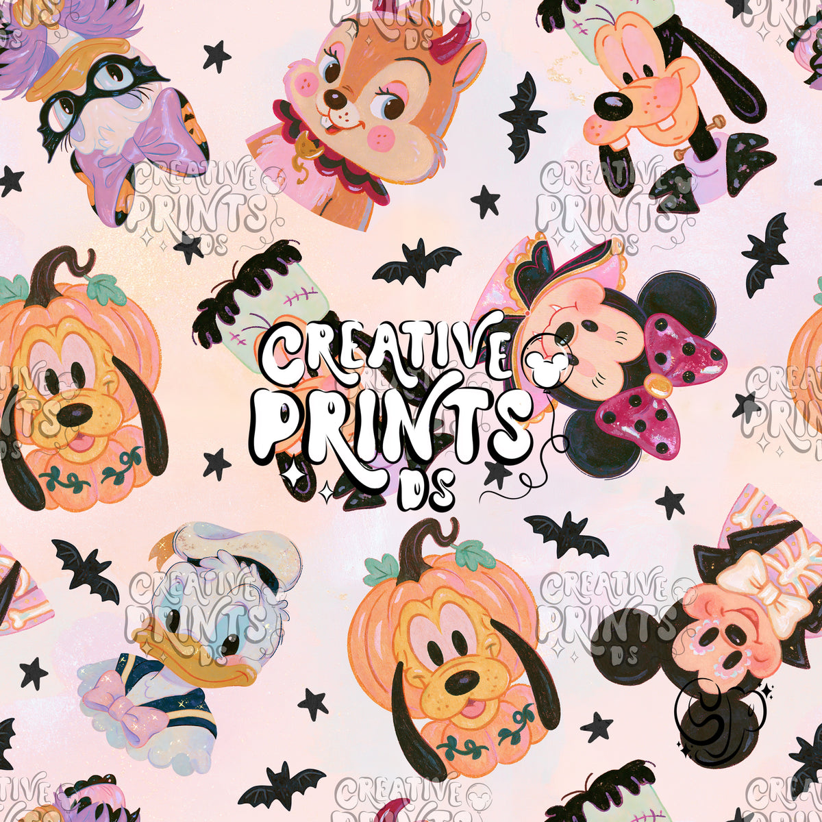Multicolor Pastel Halloween Mouse Friends Seamless Pattern