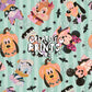 Mint Stripe Halloween Mouse Friends Seamless Pattern