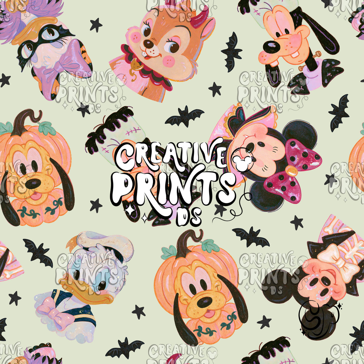 Sage Green Halloween Mouse Friends Seamless Pattern