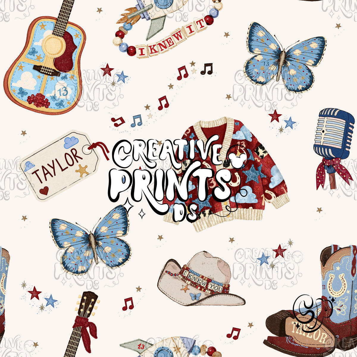 Music Star Pop Country Seamless Pattern