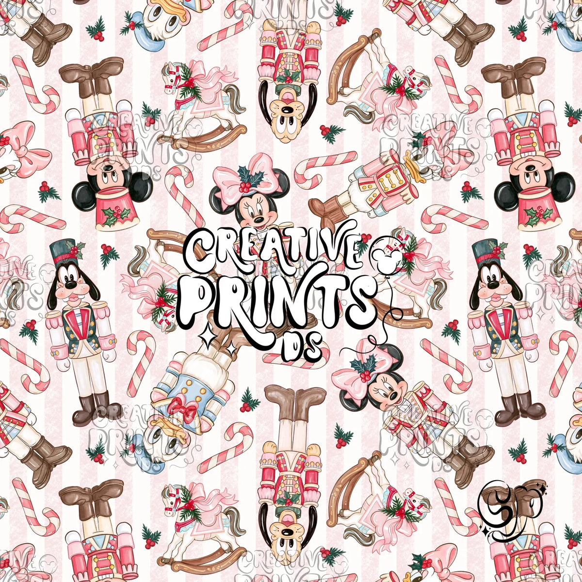 Pink Stripes Nutcracker Mouse Friends Christmas Seamless Pattern