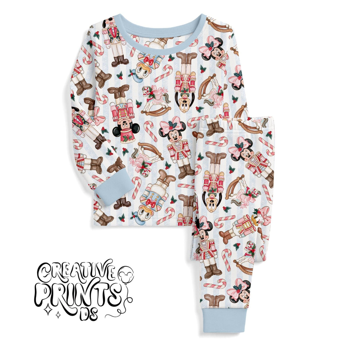 Blue Stripes Nutcracker Mouse Friends Christmas Seamless Pattern