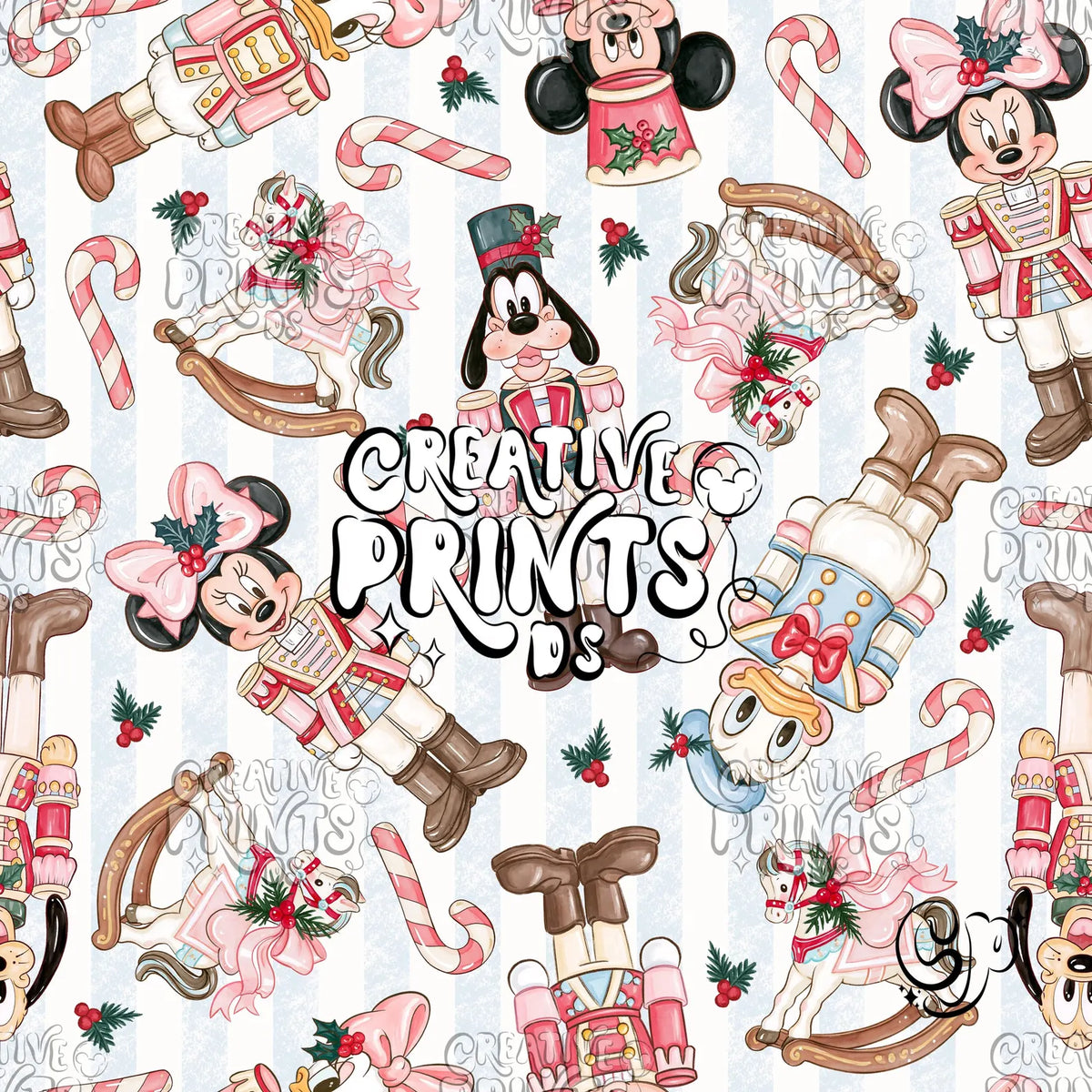 Blue Stripes Nutcracker Mouse Friends Christmas Seamless Pattern