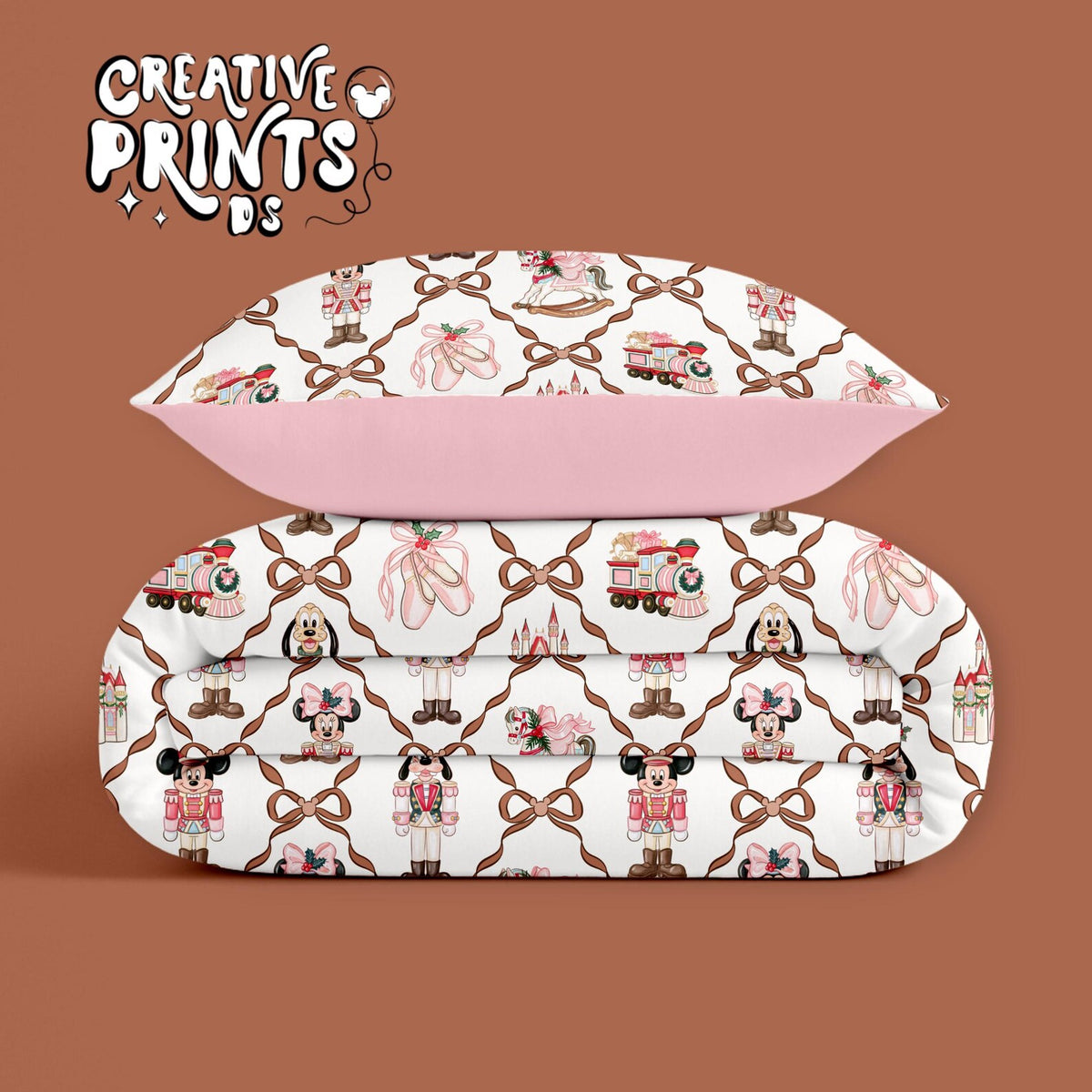 Brown Ribbon Bow Nutcracker Mouse Friends Christmas Seamless Pattern