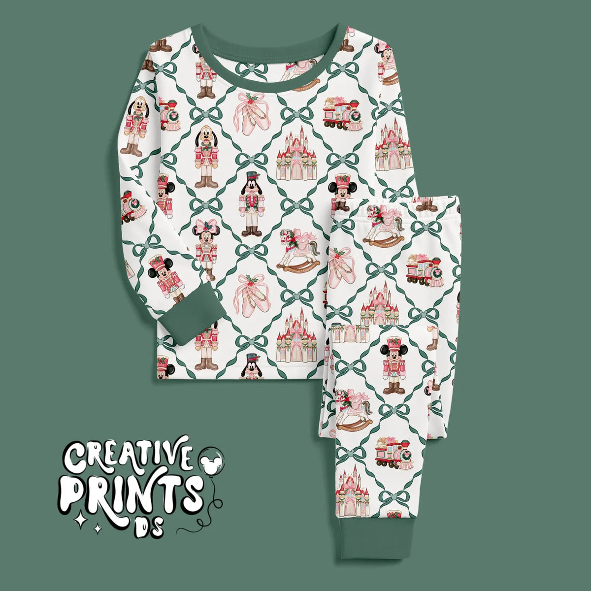 Green Ribbon Bow Nutcracker Mouse Friends Christmas Seamless Pattern