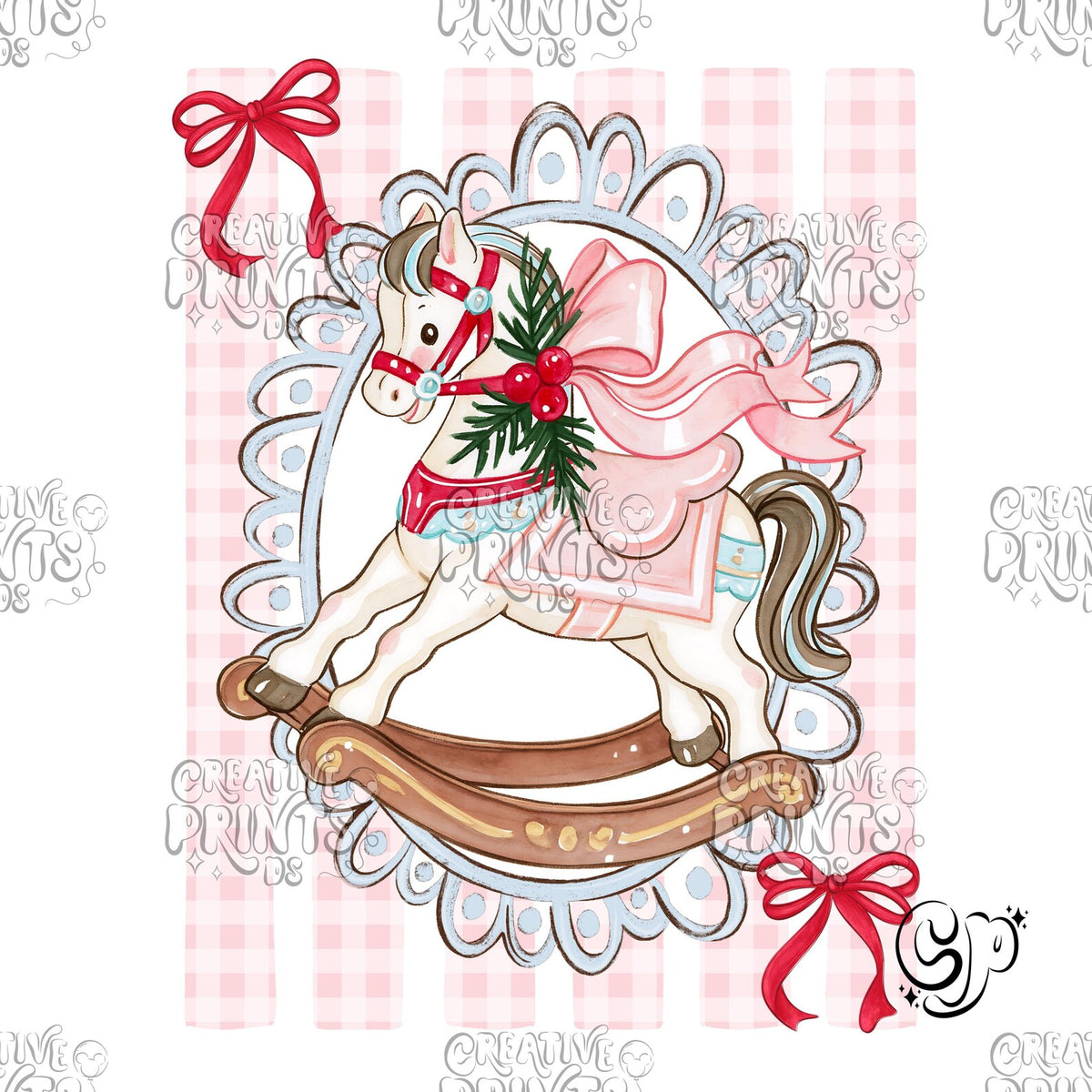 Pink Rocking Horse Christmas PNG