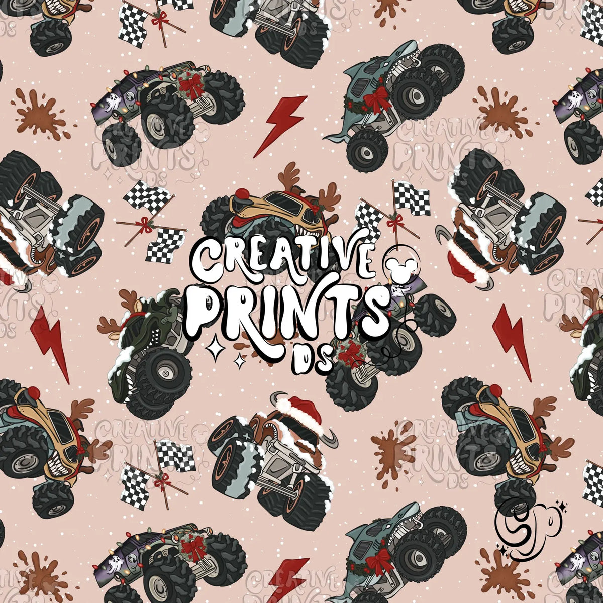 Sand Christmas Monster Truck Seamless Pattern