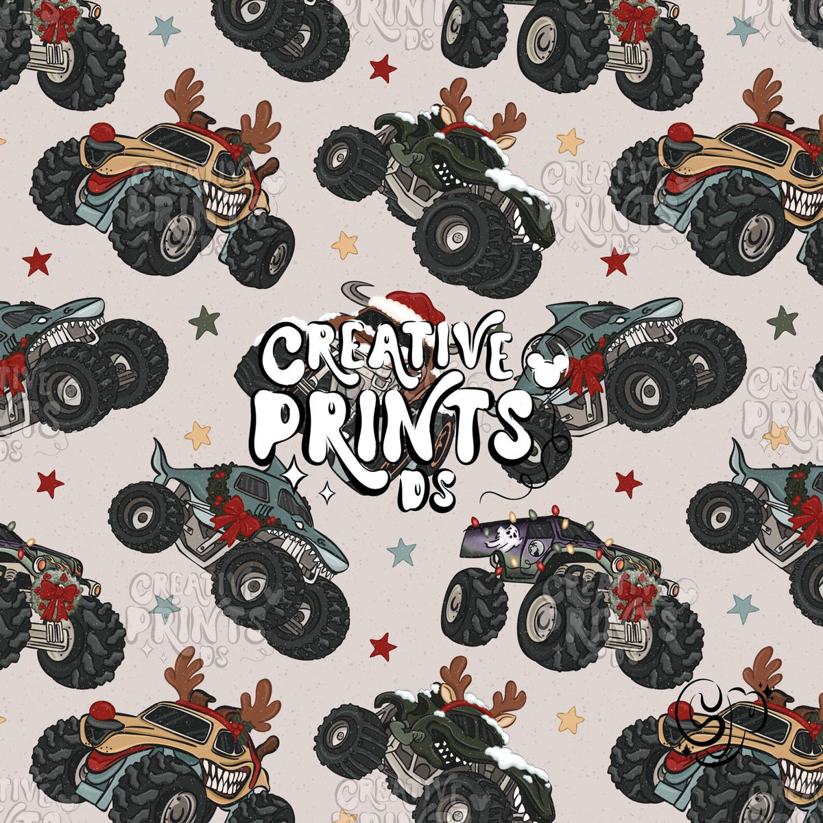 Sand Christmas Monster Truck Seamless Pattern