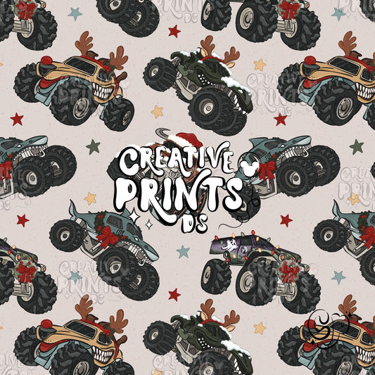 Sand Christmas Monster Truck Seamless Pattern