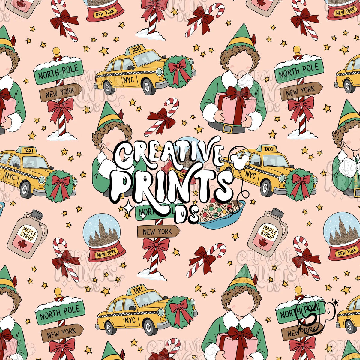 Pink NYC Christmas Elf Seamless Pattern