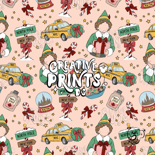Pink NYC Christmas Elf Seamless Pattern