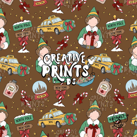 Brown NYC Christmas Elf Seamless Pattern