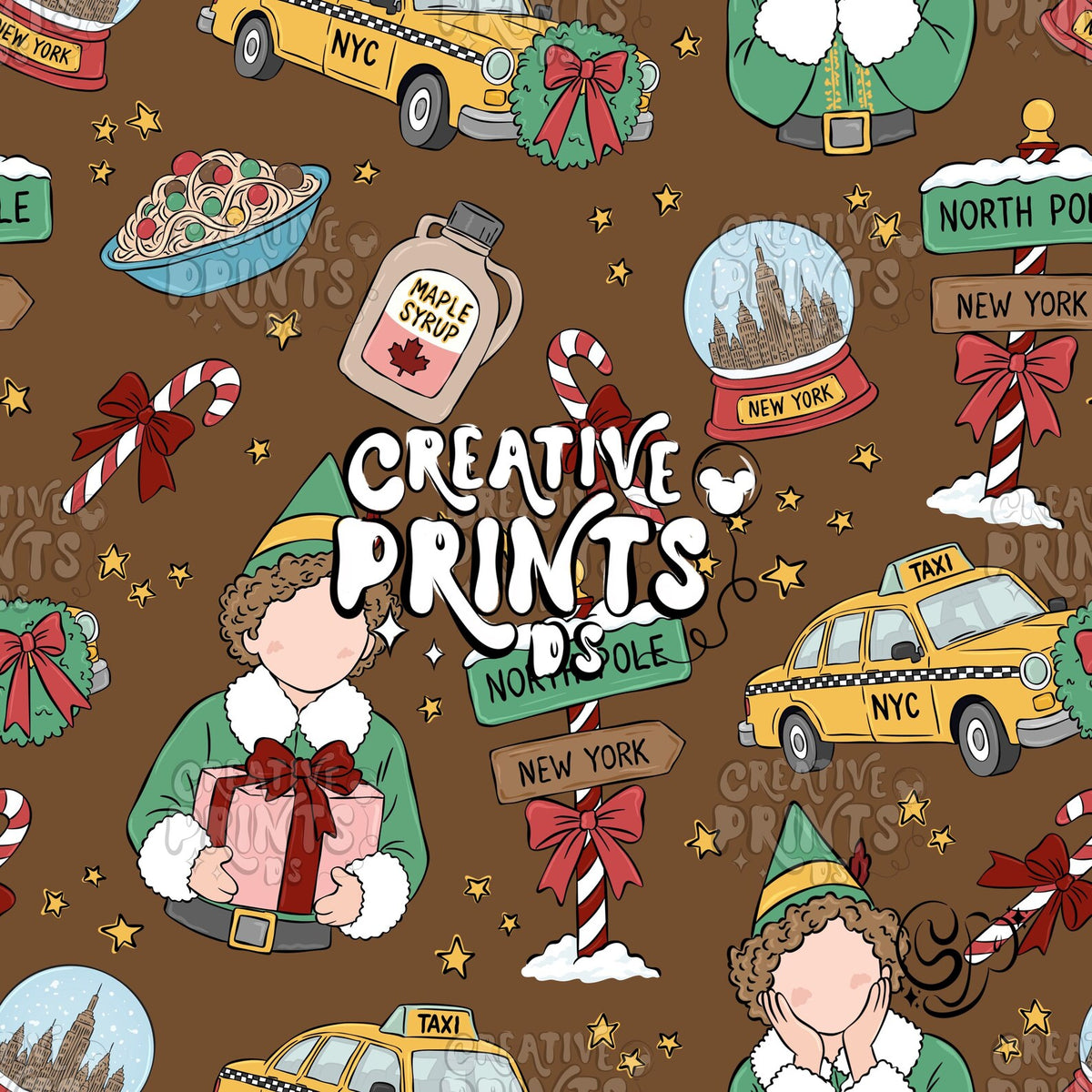 Brown NYC Christmas Elf Seamless Pattern
