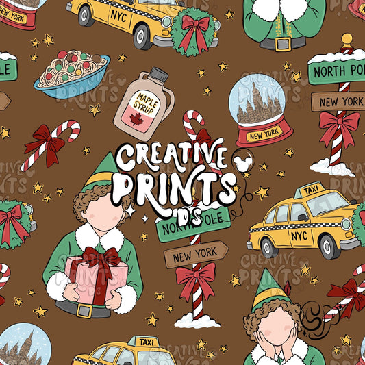 Brown NYC Christmas Elf Seamless Pattern