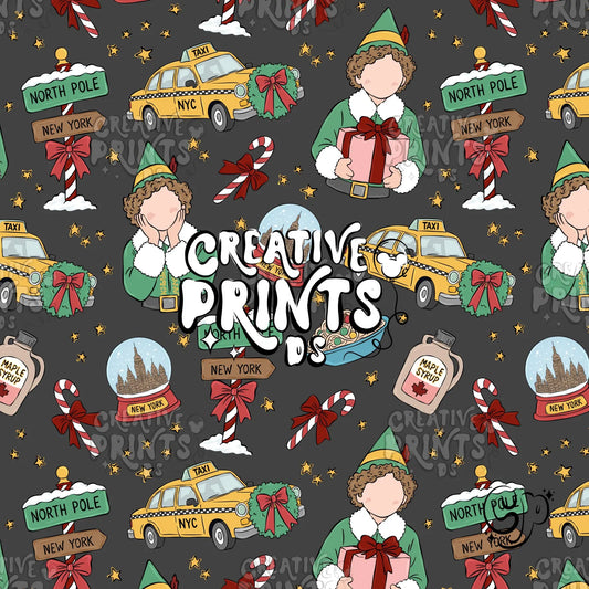 Dark Grey NYC Christmas Elf Seamless Pattern