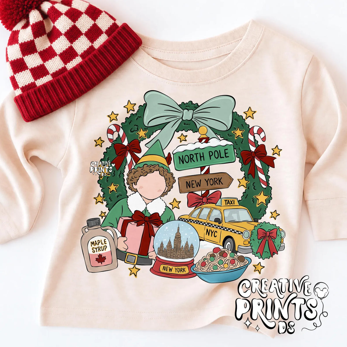 NYC Christmas Elf Wreath Sublimation Design PNG
