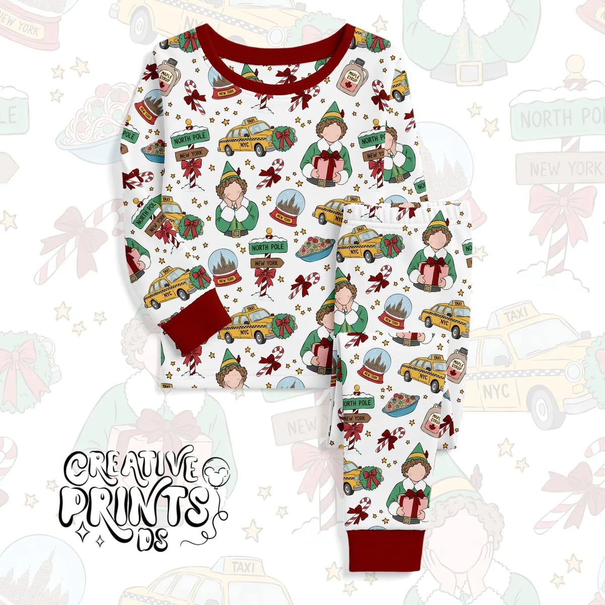 White NYC Christmas Elf Seamless Pattern