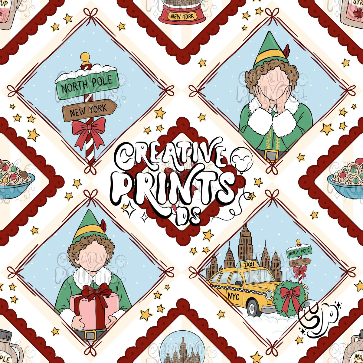 NYC Christmas Elf Diamond Patchwork Seamless Pattern