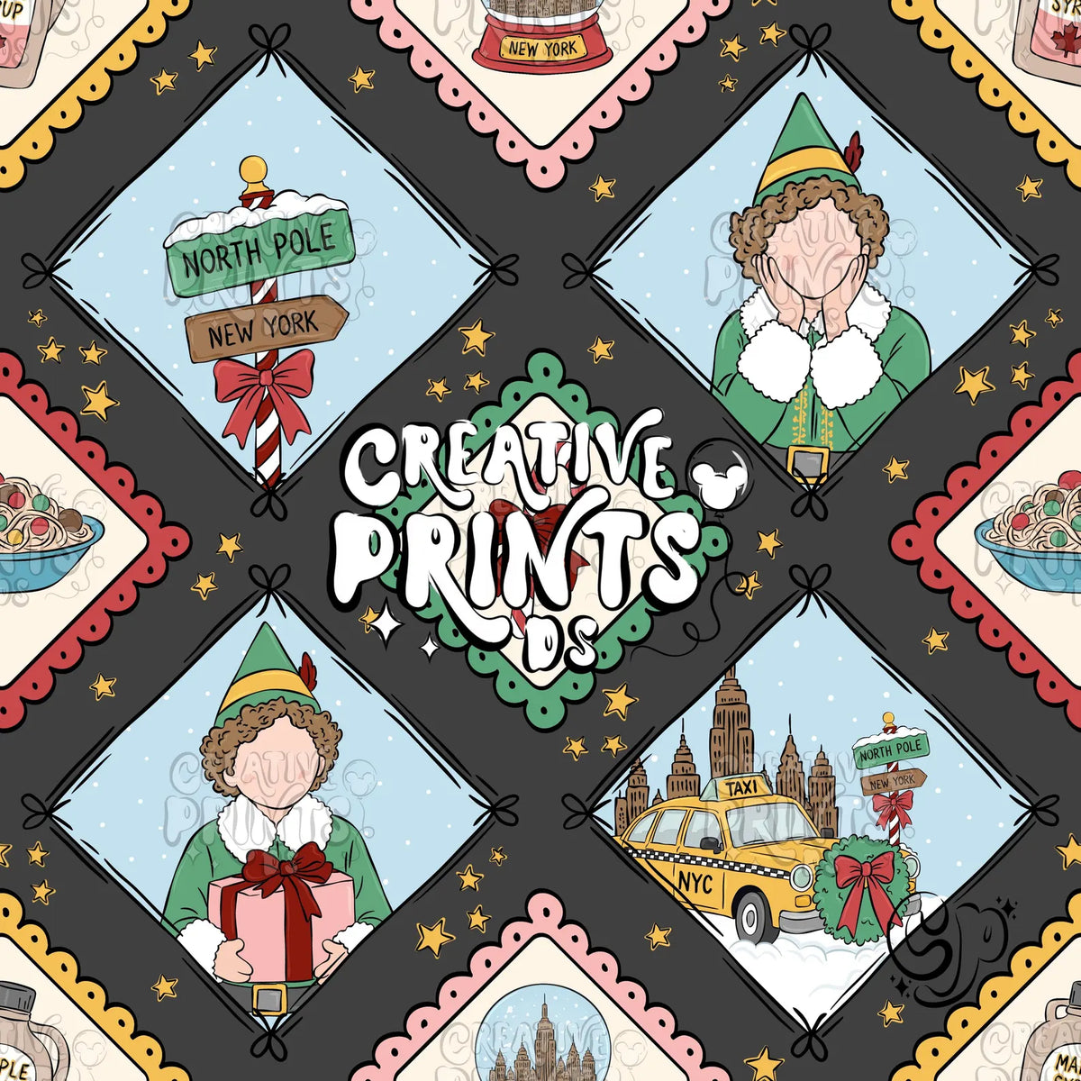 NYC Christmas Elf Diamond Patchwork Seamless Pattern