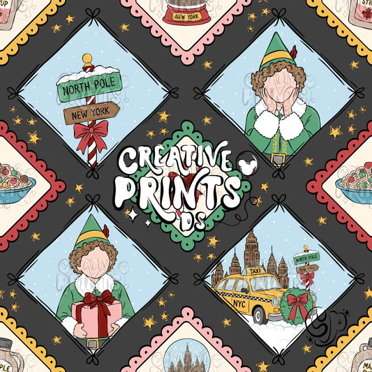 NYC Christmas Elf Diamond Patchwork Seamless Pattern