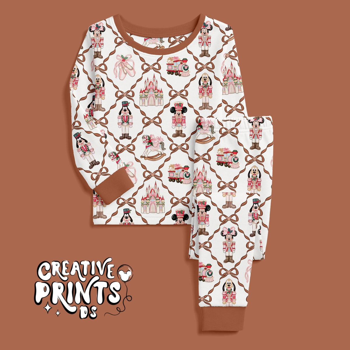 Brown Ribbon Bow Nutcracker Mouse Friends Christmas Seamless Pattern