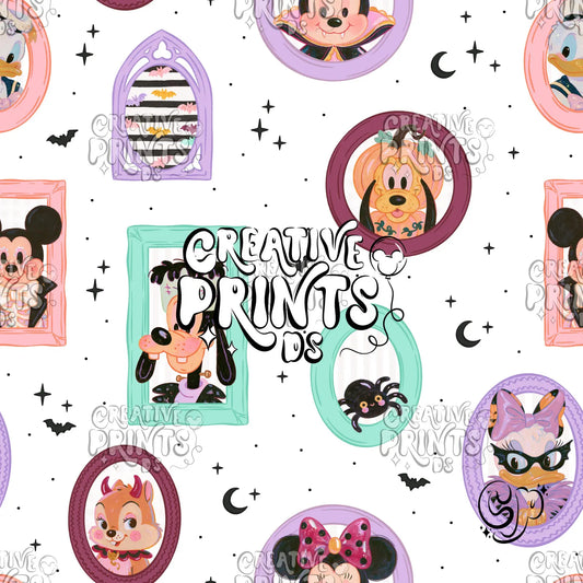 Halloween Frames Mouse Friends Seamless Pattern