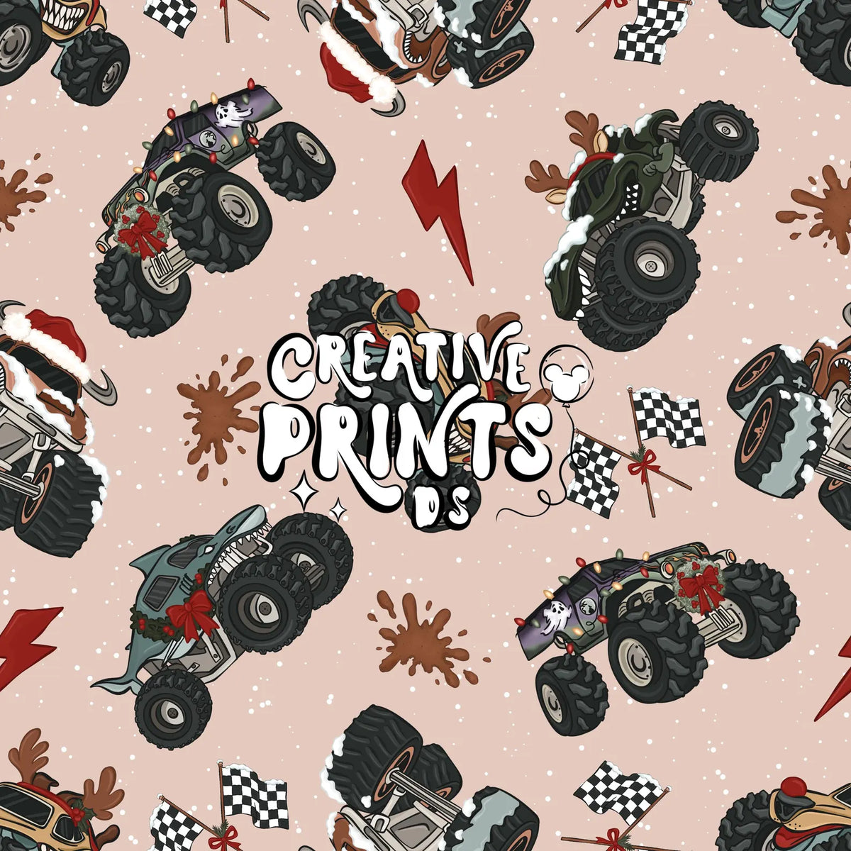 Sand Christmas Monster Truck Seamless Pattern