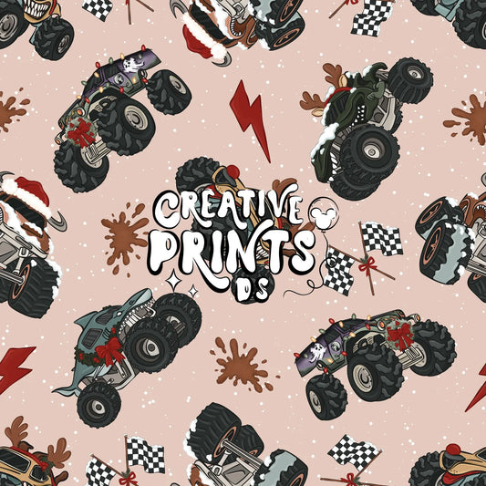 Sand Christmas Monster Truck Seamless Pattern