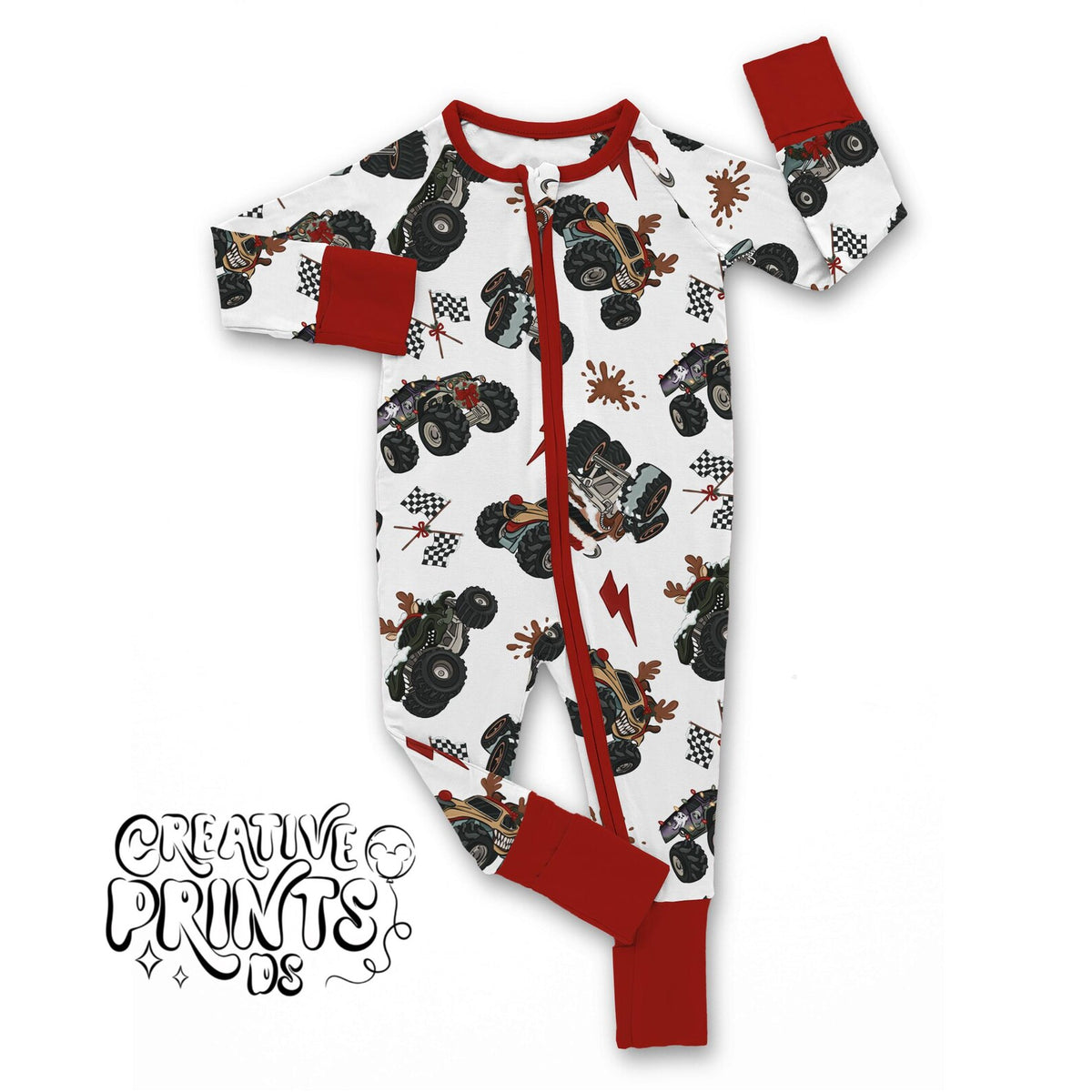 White Christmas Monster Truck Seamless Pattern