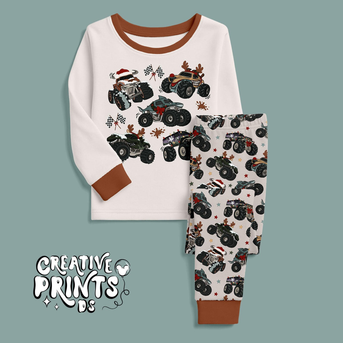 Sand Christmas Monster Truck Seamless Pattern