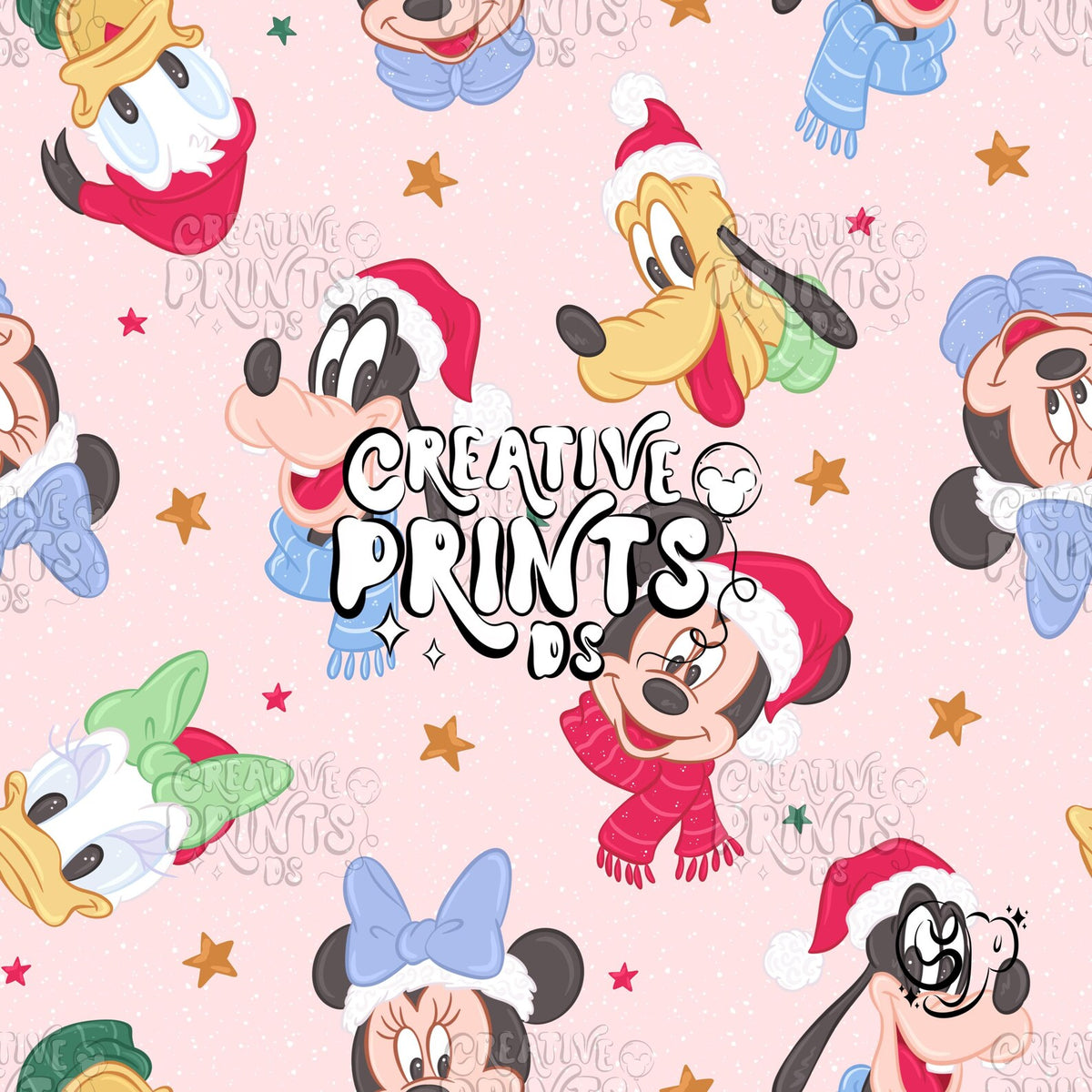 Pink Christmas Mouse Friends Seamless Pattern
