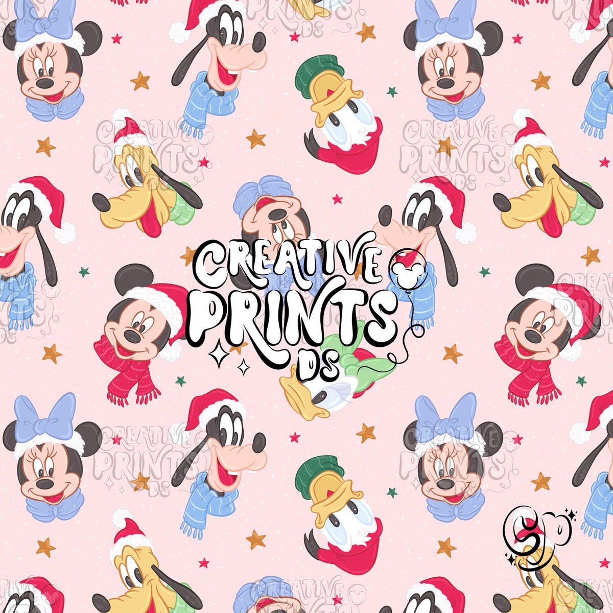 Pink Christmas Mouse Friends Seamless Pattern