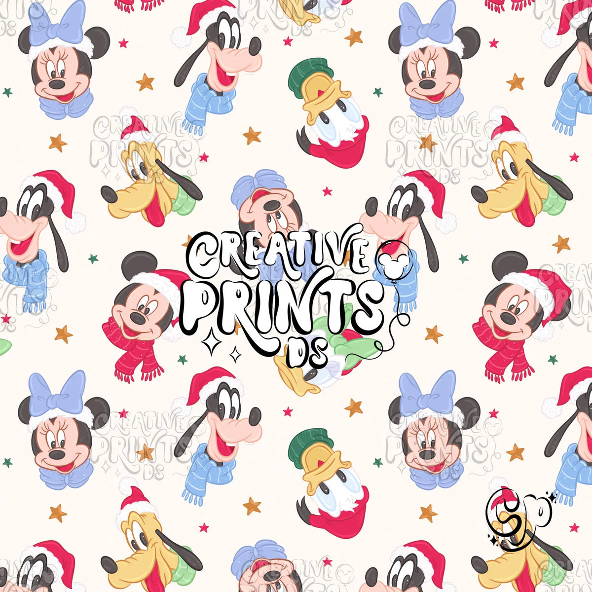 Neutral Christmas Mouse Friends Seamless Pattern
