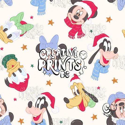 Neutral Christmas Mouse Friends Seamless Pattern