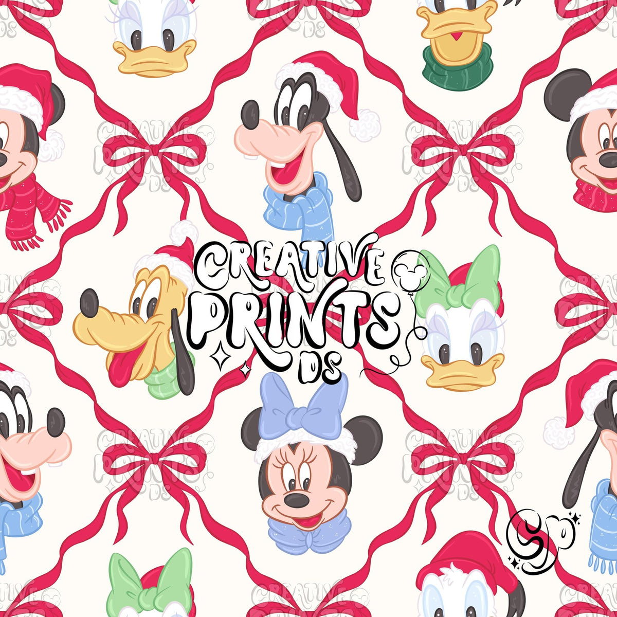 Red Bow Lattice Christmas Mouse Friends Seamless Pattern