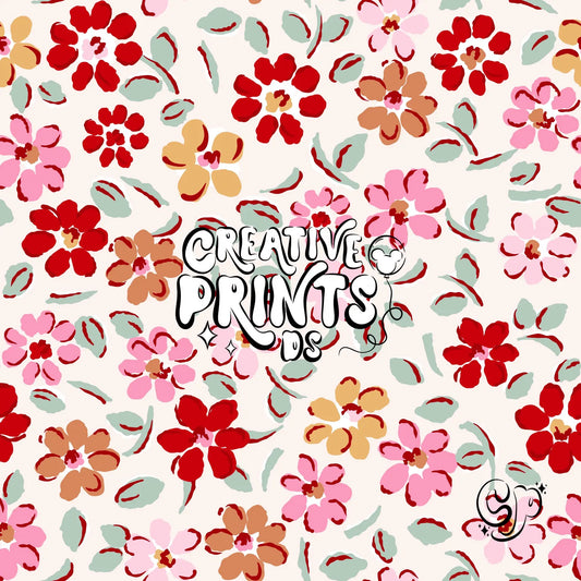 Red And Pink Vintage Floral Seamless Pattern Png