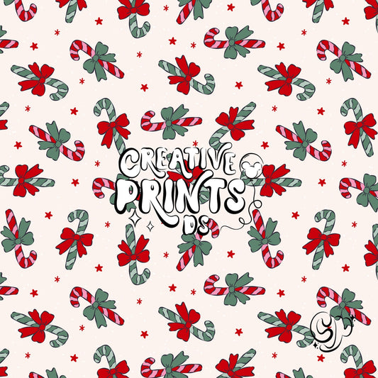 Candy Cane Bows Christmas Seamless Pattern Png