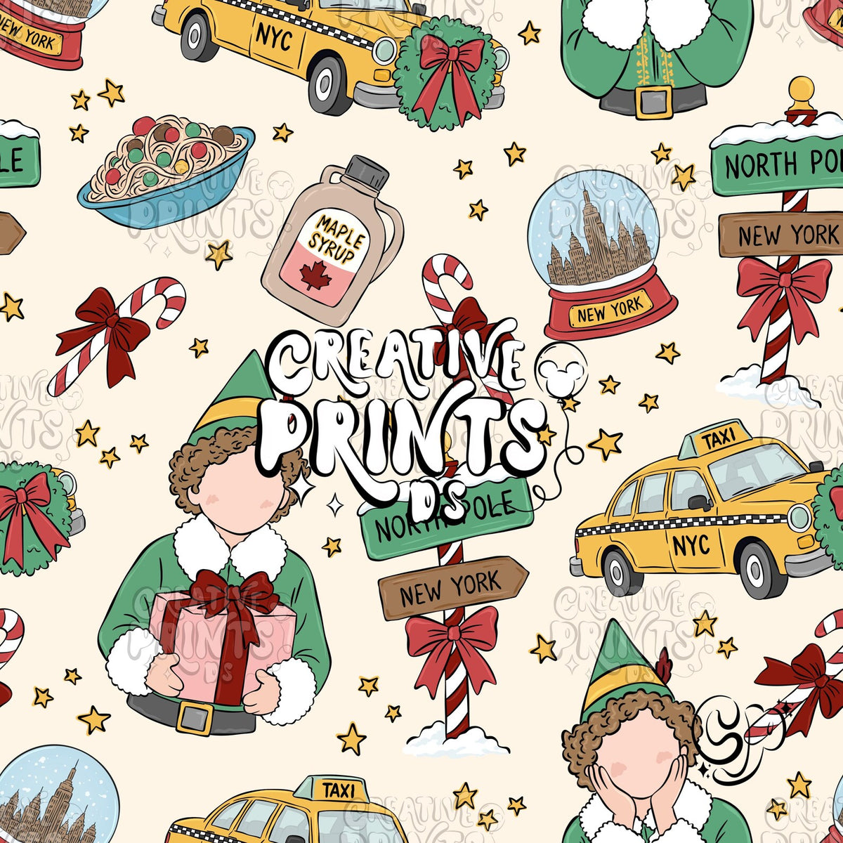 NYC Christmas Elf Seamless Pattern