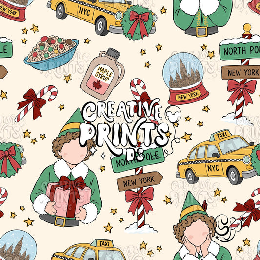 NYC Christmas Elf Seamless Pattern