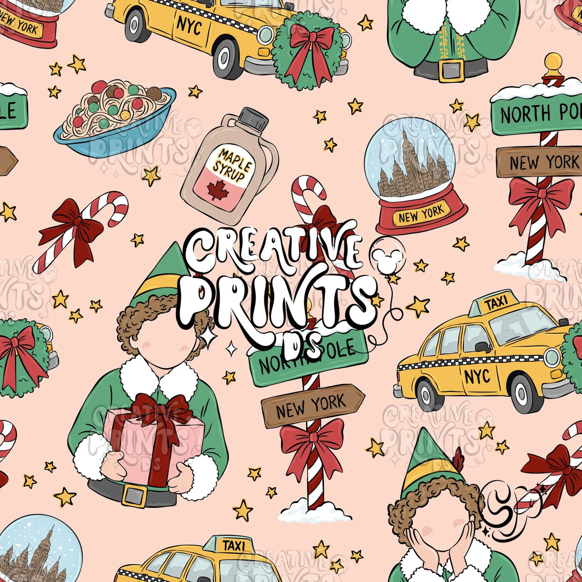 Pink NYC Christmas Elf Seamless Pattern